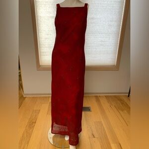 Breakin’ loose Red lined dress Size 11/12. Made in USA Vintage Mesh overlay